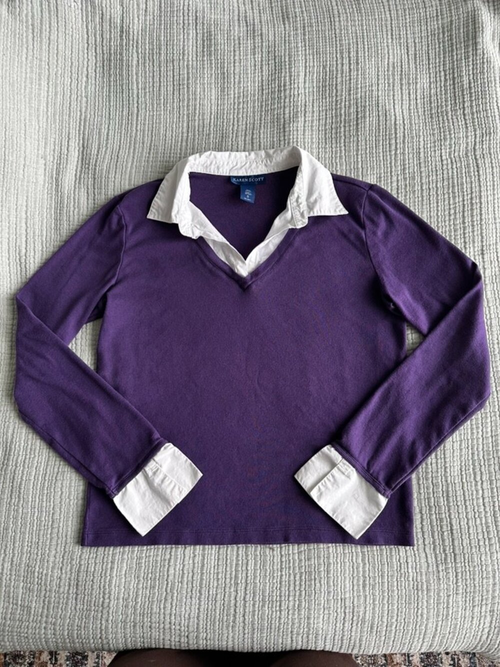 Karen Scott purple long sleeve preppy shirt